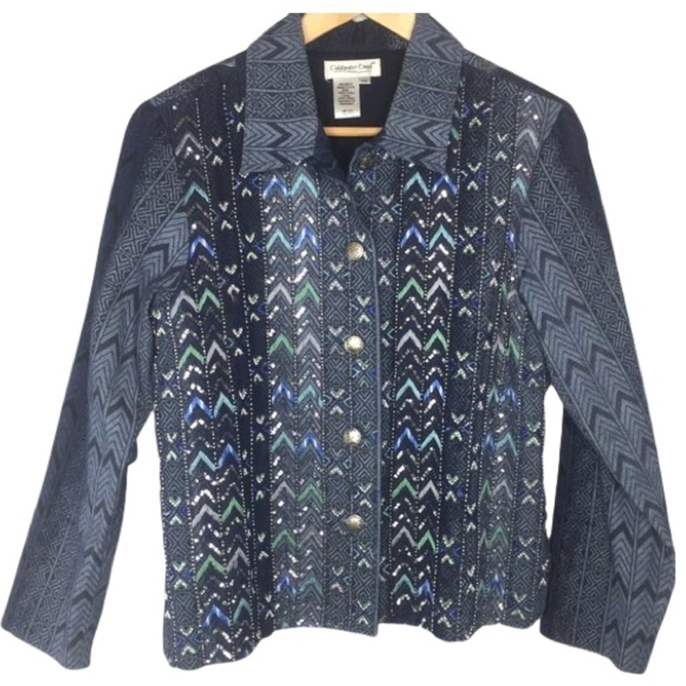 Coldwater Creek denim blue dressy beaded jacket